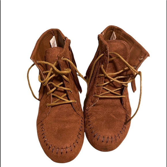 Bethany Mota Faux Suede Side-Zipper Moccasin Bootieswith Tassels and Studs - Picture 3 of 3